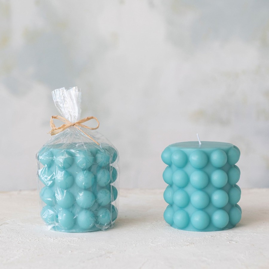 Home & Lifestyle Pinecone Trading Co. Candles | Cyan Hobnail Pillar Candle