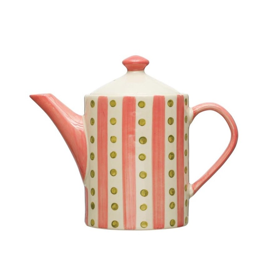 Home & Lifestyle Pinecone Trading Co. Tabletop | Pink Striped Stoneware Teapot