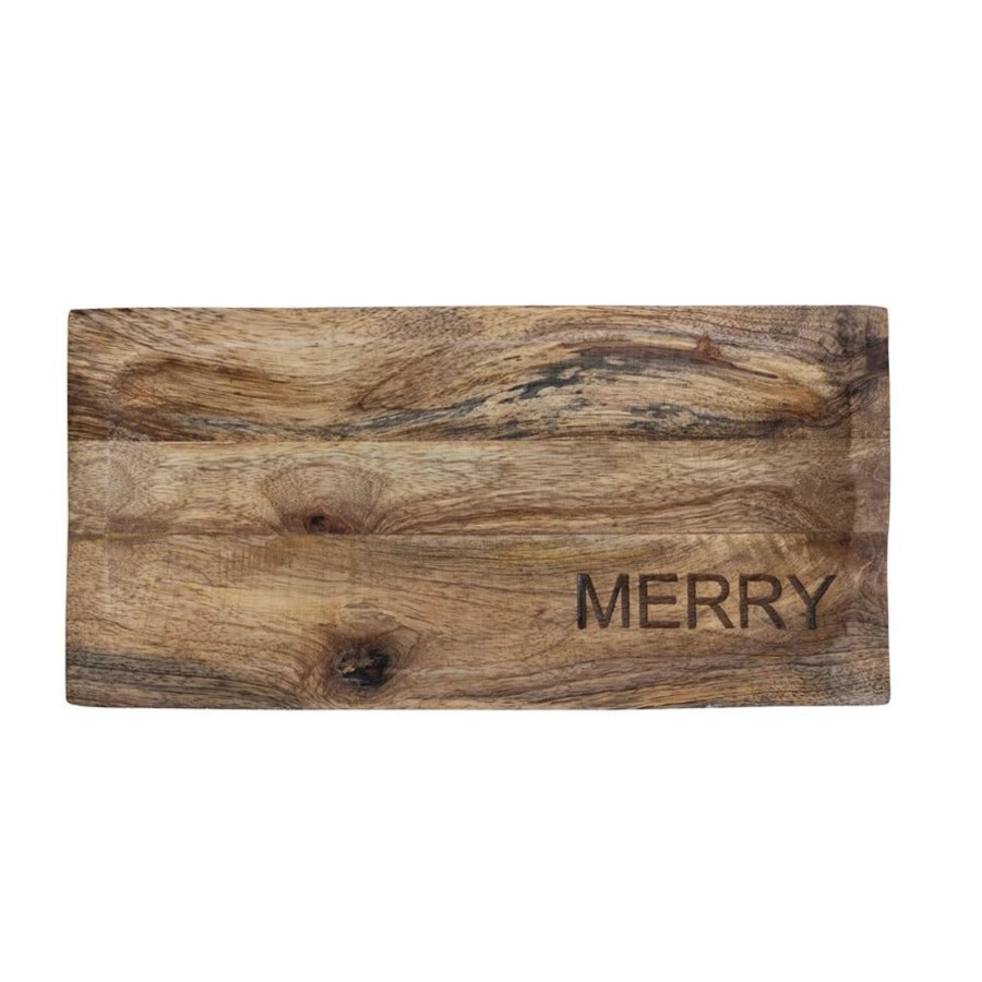 Home & Lifestyle Pinecone Trading Co. Home Accents | Merry Engraved Mango Wood Board