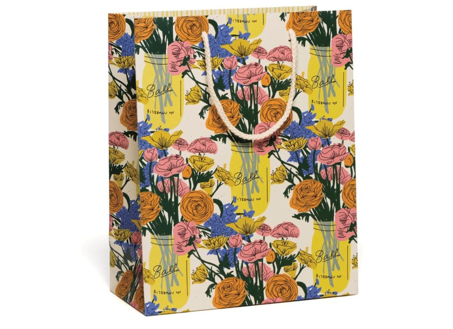 Stationery & Gifts Red Cap Cards Gift Bags | Floral Ball Jar Gift Bag