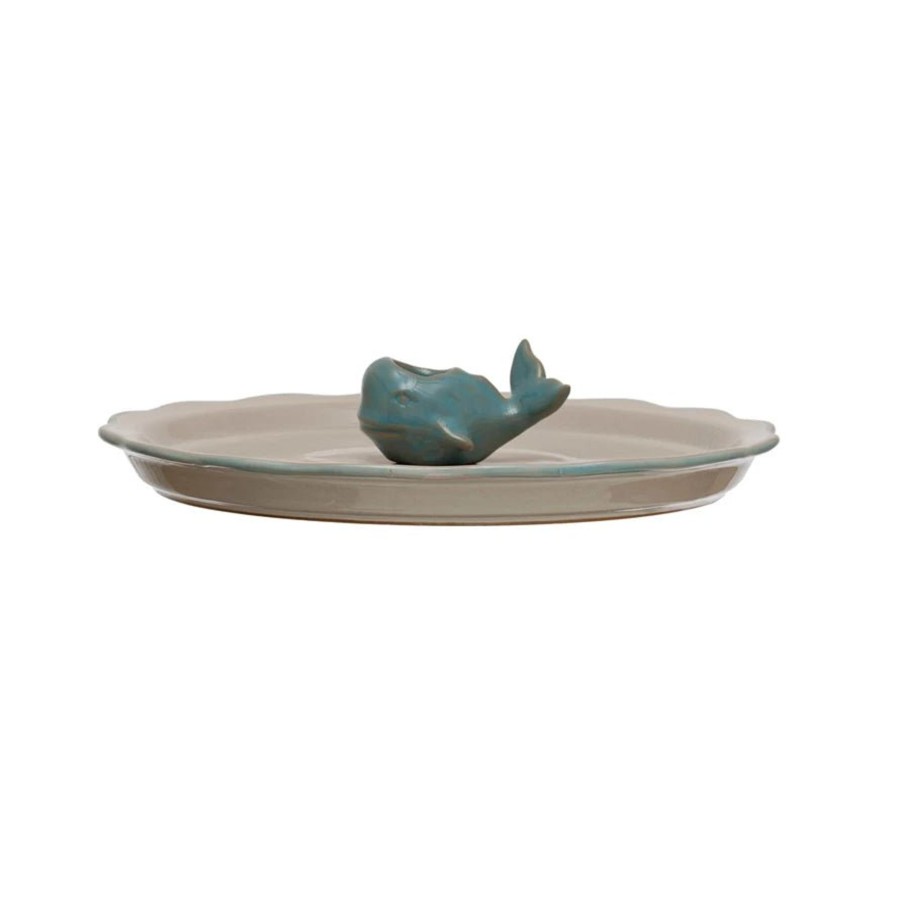 Home & Lifestyle Pinecone Trading Co. Tabletop | Stoneware Plate W/ Whale Toothpick Holder