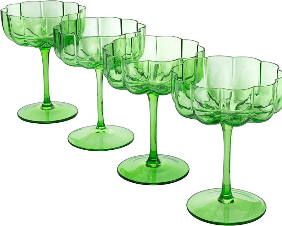 Home & Lifestyle The Wine Savant Bar & Glassware | Elegant Green Flower Champagne & Cocktail Coupe