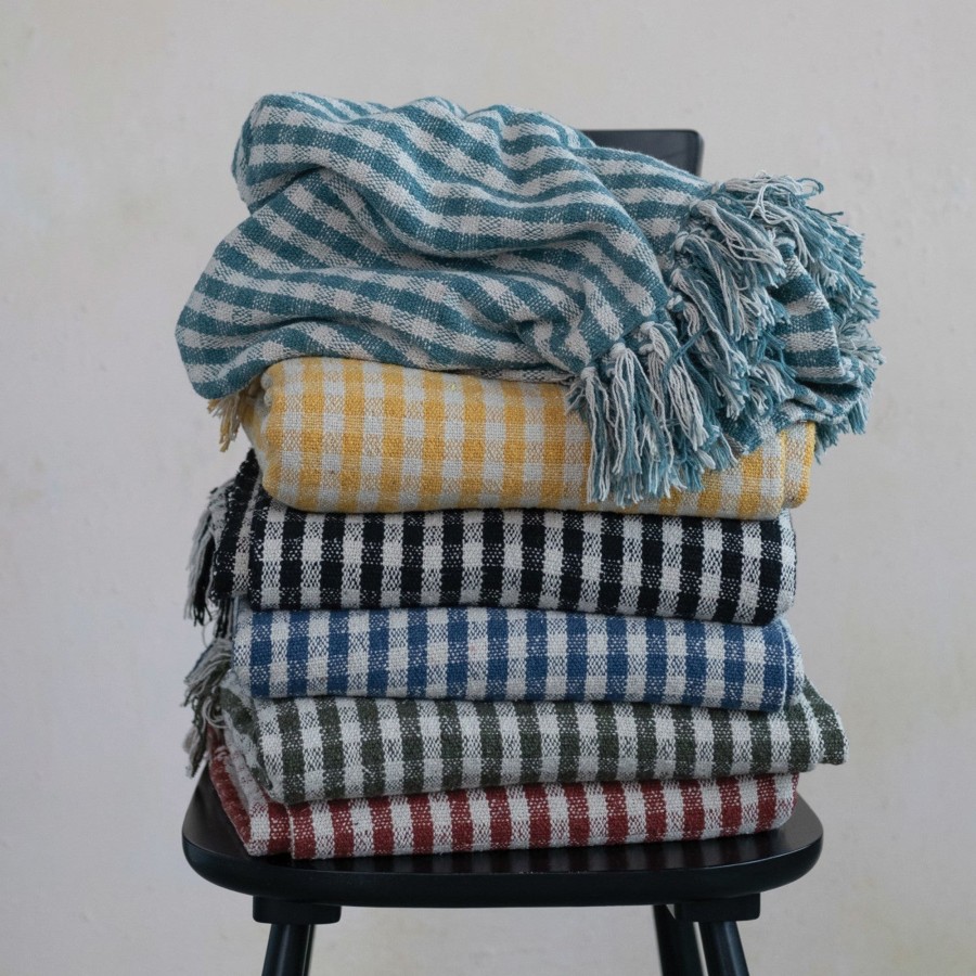 Home & Lifestyle Pinecone Trading Co. Home Accents | Woven Recycled Gingham Cotton Blend Throw