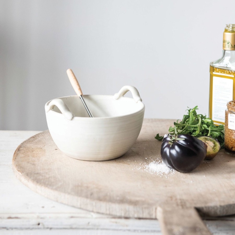 Home & Lifestyle Pinecone Trading Co. Kitchen | Cream Stoneware Bowl And Whisk