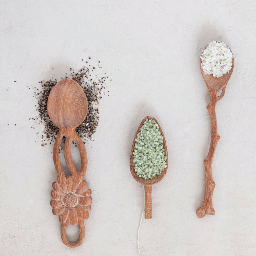 Home & Lifestyle Pinecone Trading Co. Serveware | Floral Hand-Carved Doussie Wood Spoon