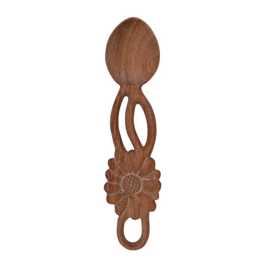 Home & Lifestyle Pinecone Trading Co. Serveware | Floral Hand-Carved Doussie Wood Spoon